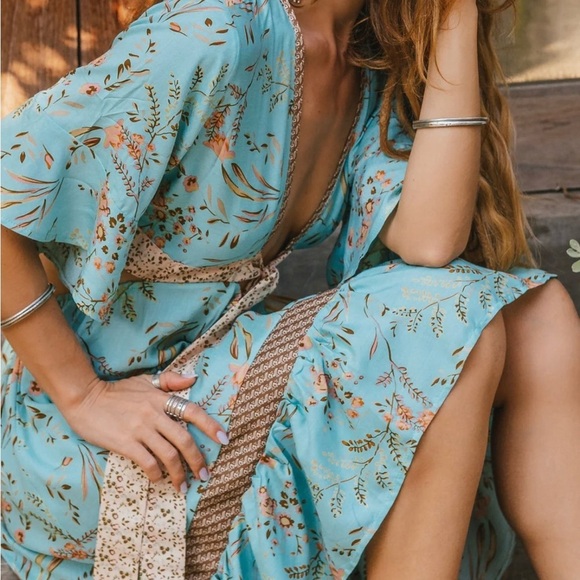 Wicked AF MAISIE High-Low Cotton Midi Mint Green V-neck Long Floral Dress Size M - Picture 4 of 13